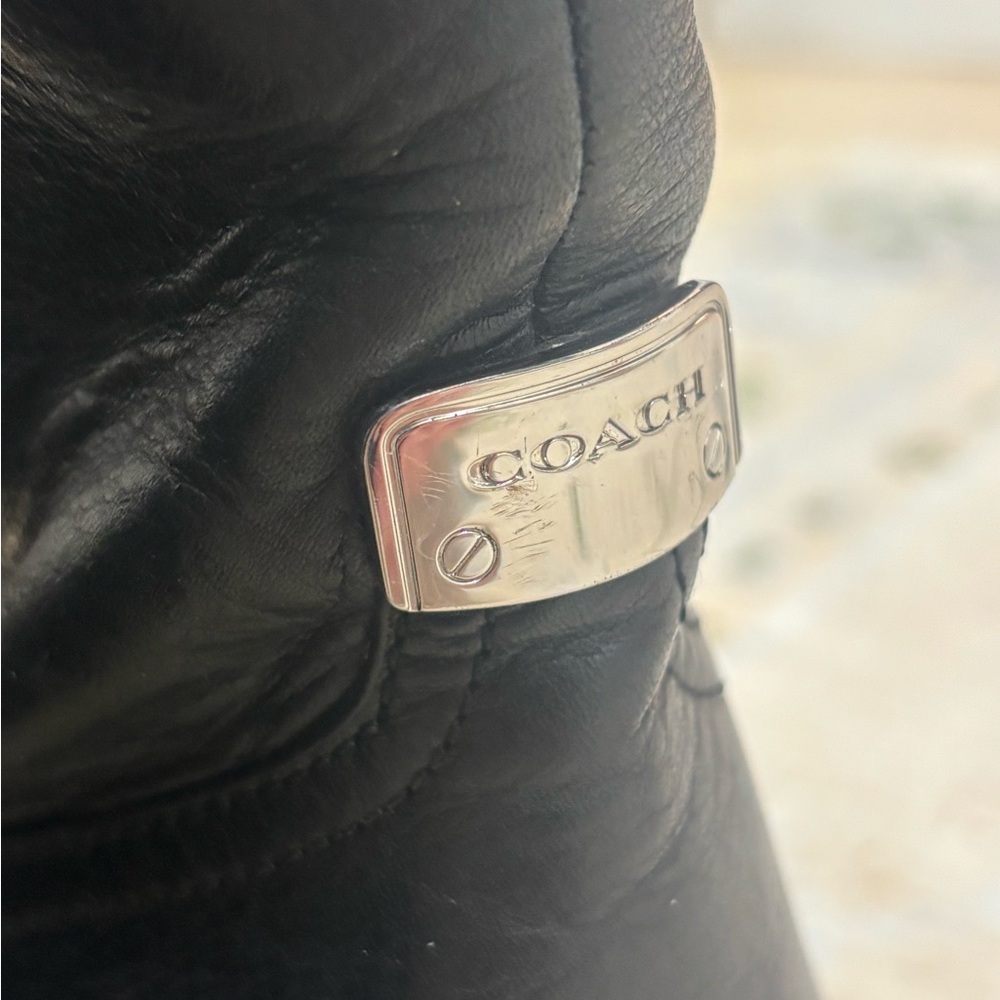 Coach Merriam Tall Black Leather Riding Boots Size 11B Knee High Zip Logo - Picture 3 of 13